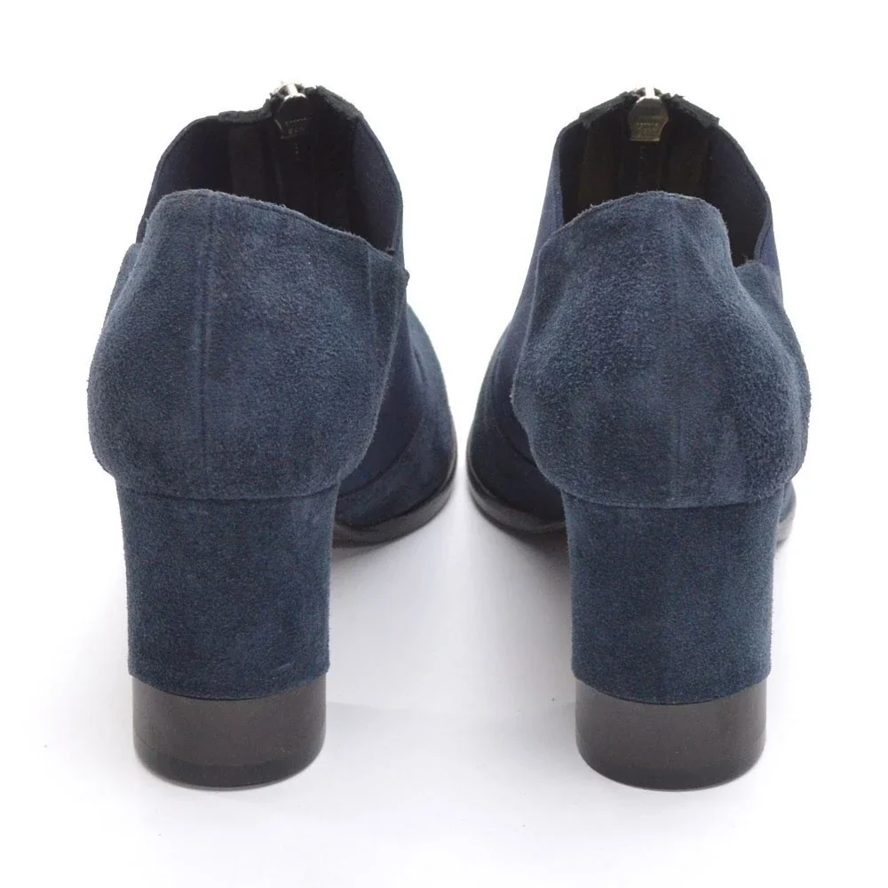 Claetyn Wood Blue Suede Top Zip Heeled Booties 39 New